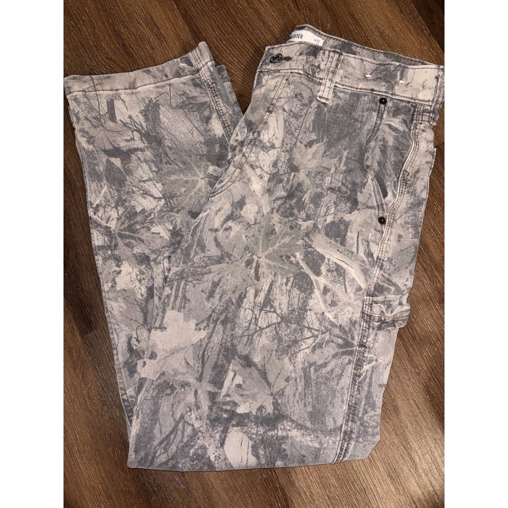 Hollister Baggy Camo Cargo Pants Men's W32 L32 Gray White Abstract Y2K